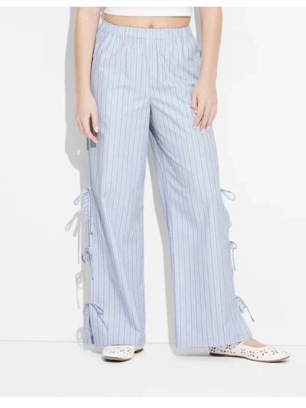 Women's Wide Leg‎ Pants Target Blue Striped Tie Detail High Waist NWT
